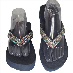 Skechers Meditation-Daisy Crush Flip-Flops with Rhinestone Embellished, Size 10